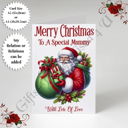 A5 or A4 Personalised Card - Merry Christmas - Santa - Any Relations - D.542 A5 or A4 Personalised Card - Merry Christmas - Santa - Any Relations - D.542