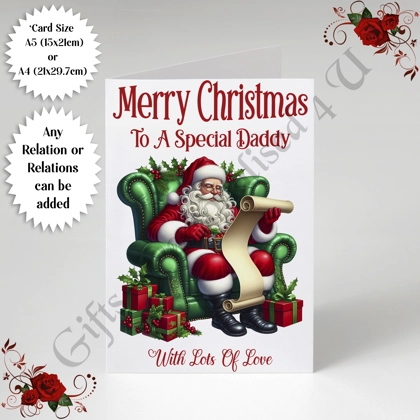 A5 or A4 Personalised Card - Merry Christmas - Santa - Any Relations - D.543 A5 or A4 Personalised Card - Merry Christmas - Santa - Any Relations - D.543