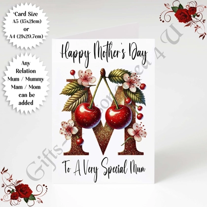 A5 or A4 Personalised Greeting Card - Initial - Happy Mother's Day - Mum Mummy etc - D.55