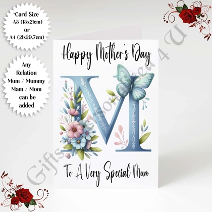 A5 or A4 Personalised Greeting Card - Initial - Happy Mother's Day - Mum Mummy etc - D.56