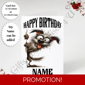 A5 or A4 Personalised Greeting Card - Happy Birthday - Humour - Quirky Peeking Animal - Name - D.5