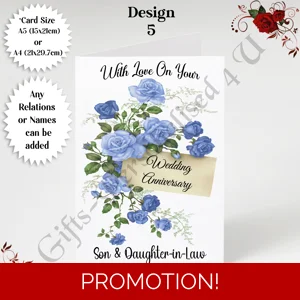 A5 or A4 Personalised Greeting Card - Wedding Anniversary - Any Relations or Names - D.5