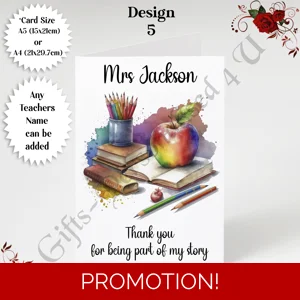 A5 or A4 Personalised Greeting Card - Teacher - Thank You / Leaving - D.5