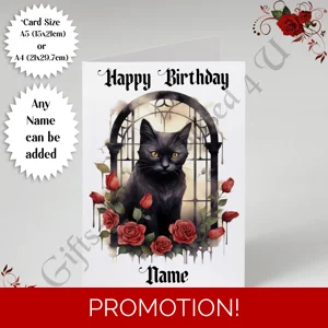 A5 or A4 Personalised Greeting Card - Gothic - Happy Birthday - Name - D.5