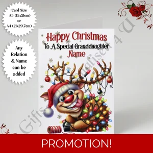 A5 or A4 Personalised Card - Happy Christmas - Any Relation & Name - D.5