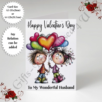 A5 or A4 Personalised Card - Happy Valentine's Day - Characters - Wife Husband etc - D.5
