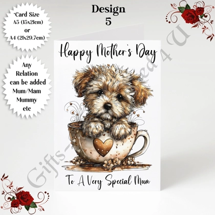 A5 or A4 Personalised Greeting Card - Dog & Hearts - Happy Mother's Day - Mum Mummy etc - D.5