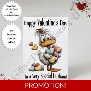 A5 or A4 Personalised Card - Happy Valentine's Day - Duck - Any Relation - D.5