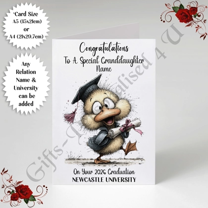 A5 or A4 Personalised Greeting Card - Graduation - Any Relation - Name - University - D.5