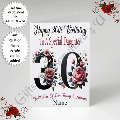 A5 or A4 Personalised Greeting Card - Flowers - Happy Birthday - Any relation / Age / Name - D.6