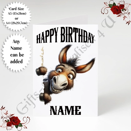 A5 or A4 Personalised Greeting Card - Happy Birthday - Humour - Quirky Peeking Animal - Name - D.6 A5 or A4 Personalised Greeting Card - Happy Birthday - Humour - Quirky Peeking Animal - Name - D.6