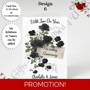 A5 or A4 Personalised Greeting Card - Wedding Anniversary - Any Relations or Names - D.6