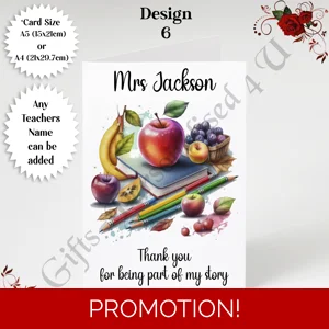 A5 or A4 Personalised Greeting Card - Teacher - Thank You / Leaving - D.6