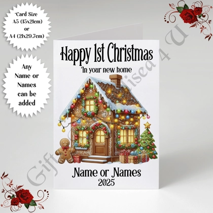 A5 or A4 Personalised Card - Happy 1st Christmas - New Home - Name or Names - D.6 A5 or A4 Personalised Card - Happy 1st Christmas - New Home - Name or Names - D.6