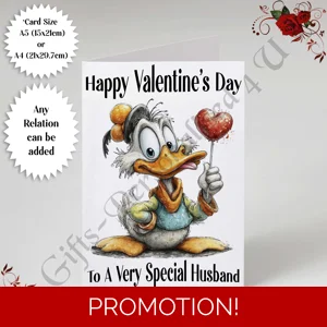 A5 or A4 Personalised Card - Happy Valentine's Day - Duck - Any Relation - D.6