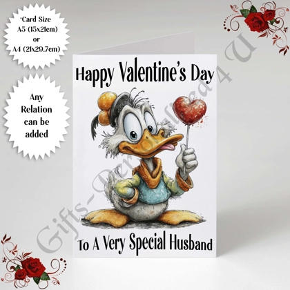A5 or A4 Personalised Card - Happy Valentine's Day - Duck - Any Relation - D.6