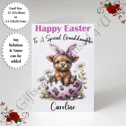 A5 or A4 Personalised Card - Happy Easter - Cow - Any Relation & Name - D.6