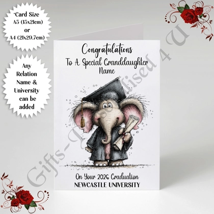 A5 or A4 Personalised Greeting Card - Graduation - Any Relation - Name - University - D.6