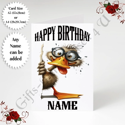 A5 or A4 Personalised Greeting Card - Happy Birthday - Humour - Quirky Peeking Animal - Name - D.7 A5 or A4 Personalised Greeting Card - Happy Birthday - Humour - Quirky Peeking Animal - Name - D.7