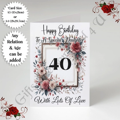 A5 or A4 Personalised Greeting Card - Happy Birthday - Any Age / Relation - D.7 A5 or A4 Personalised Greeting Card - Happy Birthday - Any Age / Relation - D.7