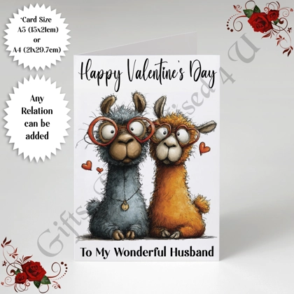 A5 or A4 Personalised Card - Happy Valentine's Day - Characters - Wife Husband etc - D.7