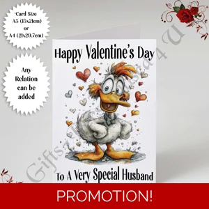 A5 or A4 Personalised Card - Happy Valentine's Day - Duck - Any Relation - D.7