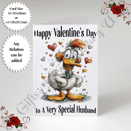 A5 or A4 Personalised Card - Happy Valentine's Day - Duck - Any Relation - D.7