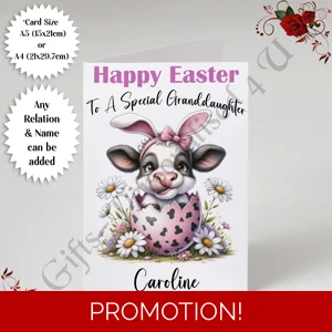 A5 or A4 Personalised Card - Happy Easter - Cow - Any Relation & Name - D.7