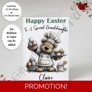 A5 or A4 Personalised Card - Happy Easter - Bear - Any Relation & Name - D.7
