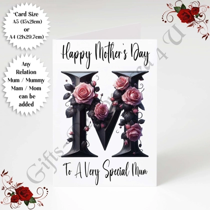 A5 or A4 Personalised Greeting Card - Initial - Happy Mother's Day - Mum Mummy etc - D.7