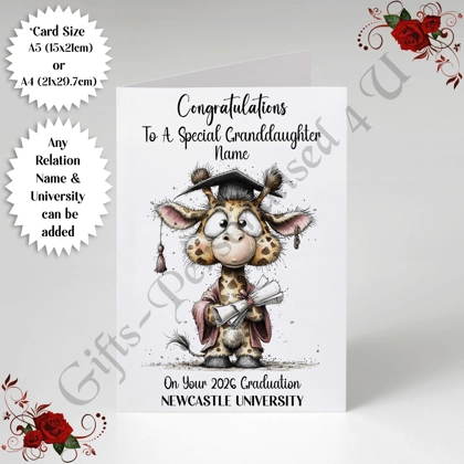 A5 or A4 Personalised Greeting Card - Graduation - Any Relation - Name - University - D.7