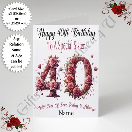 A5 or A4 Personalised Greeting Card - Flowers - Happy Birthday - Any relation / Age / Name - D.8 A5 or A4 Personalised Greeting Card - Flowers - Happy Birthday - Any relation / Age / Name - D.8