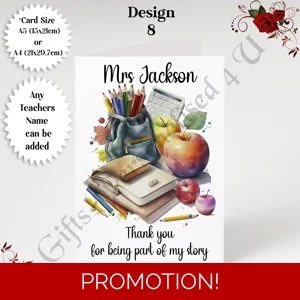 A5 or A4 Personalised Greeting Card - Teacher - Thank You / Leaving - D.8