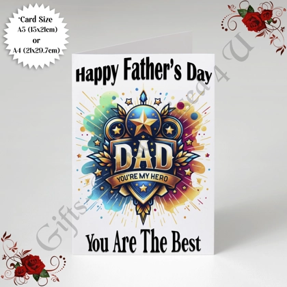 A5 or A4 Designed Greeting Card - Happy Father's Day - Dad - D.8 A5 or A4 Designed Greeting Card - Happy Father's Day - Dad - D.8