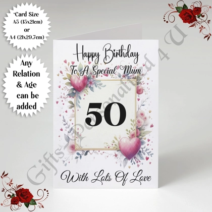 A5 or A4 Personalised Greeting Card - Happy Birthday - Any Age / Relation - D.8 A5 or A4 Personalised Greeting Card - Happy Birthday - Any Age / Relation - D.8