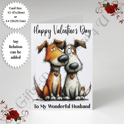 A5 or A4 Personalised Card - Happy Valentine's Day - Characters - Wife Husband etc - D.8