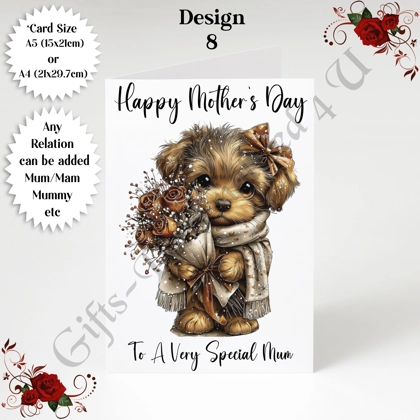 A5 or A4 Personalised Greeting Card - Dog & Hearts - Happy Mother's Day - Mum Mummy etc - D.8