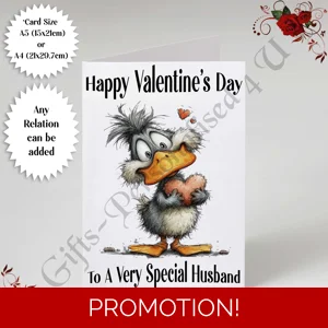 A5 or A4 Personalised Card - Happy Valentine's Day - Duck - Any Relation - D.8