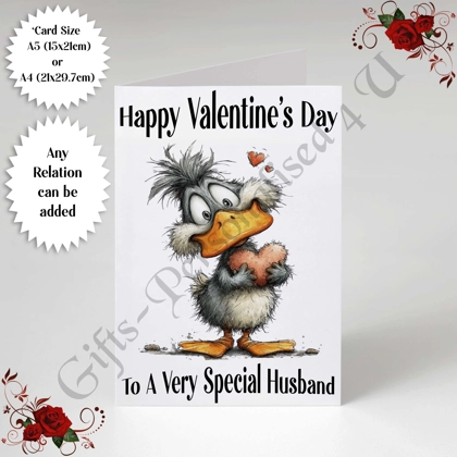 A5 or A4 Personalised Card - Happy Valentine's Day - Duck - Any Relation - D.8