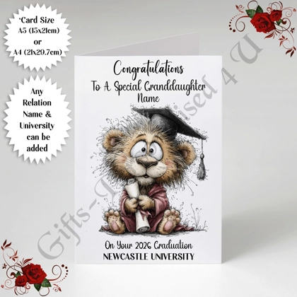 A5 or A4 Personalised Greeting Card - Graduation - Any Relation - Name - University - D.8