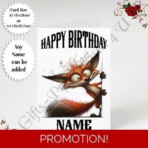 A5 or A4 Personalised Greeting Card - Happy Birthday - Humour - Quirky Peeking Animal - Name - D.9
