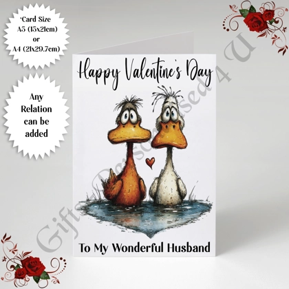 A5 or A4 Personalised Card - Happy Valentine's Day - Characters - Wife Husband etc - D.9