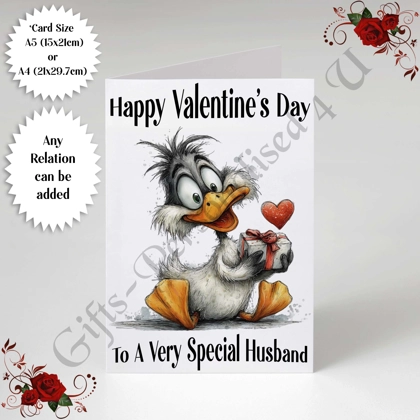 A5 or A4 Personalised Card - Happy Valentine's Day - Duck - Any Relation - D.9