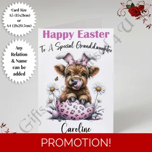A5 or A4 Personalised Card - Happy Easter - Cow - Any Relation & Name - D.9