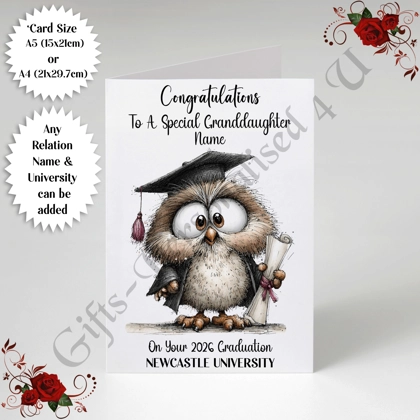 A5 or A4 Personalised Greeting Card - Graduation - Any Relation - Name - University - D.9