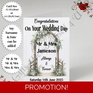 A5 or A4 Personalised Greeting Card - Wedding - Arch - Mr & Mr / Mr & Mrs / Mrs & Mrs - D.1