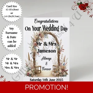 A5 or A4 Personalised Greeting Card - Wedding - Arch - Mr & Mr / Mr & Mrs / Mrs & Mrs - D.2