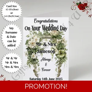 A5 or A4 Personalised Greeting Card - Wedding - Arch - Mr & Mr / Mr & Mrs / Mrs & Mrs - D.6