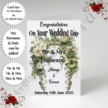 A5 or A4 Personalised Greeting Card - Wedding - Arch - Mr & Mr / Mr & Mrs / Mrs & Mrs - D.6 A5 or A4 Personalised Greeting Card - Wedding - Arch - Mr & Mr / Mr & Mrs / Mrs & Mrs - D.6