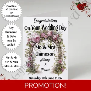 A5 or A4 Personalised Greeting Card - Wedding - Arch - Mr & Mr / Mr & Mrs / Mrs & Mrs - D.8